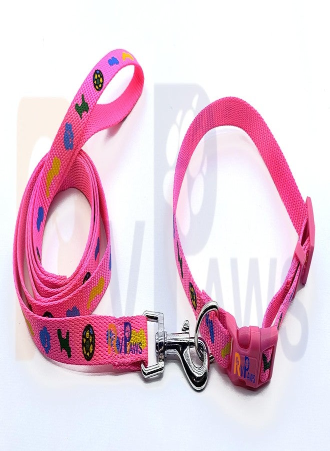 Pups&Pets طقم طوق ومقود من النايلون من Pups&Pets، مزين بطبعة جرو، طوق نايلون قابل للتعديل مع مقود للجراء الصغيرة والمتوسطة، طقم طوق سريع الفتح وجيد التهوية للكلاب الصغيرة (وردي) - Image 3